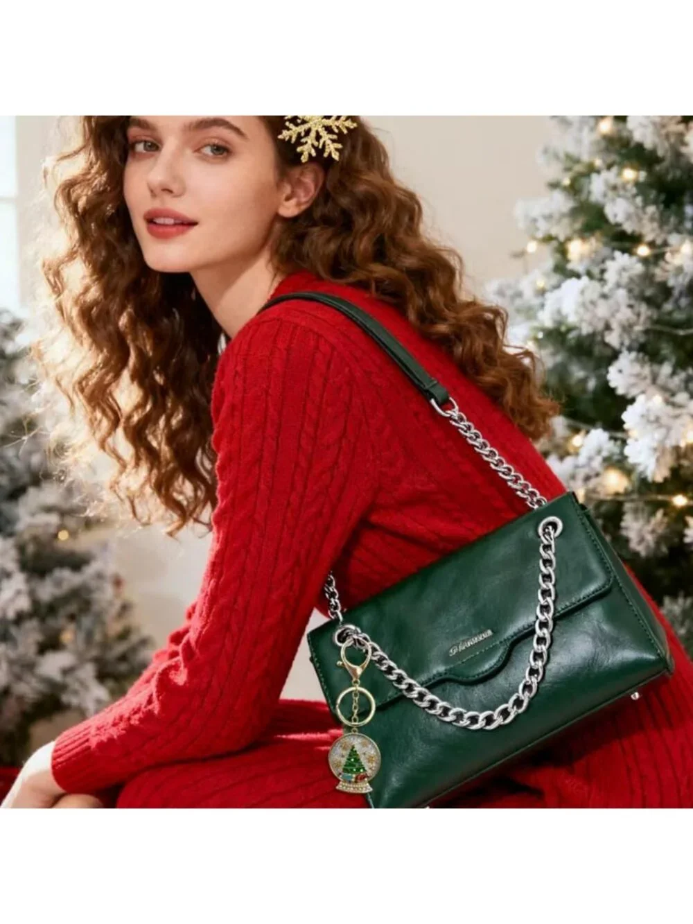 Festive Christmas Tree Nutcracker Bag Charm Keychain for Women - Holiday Gift
